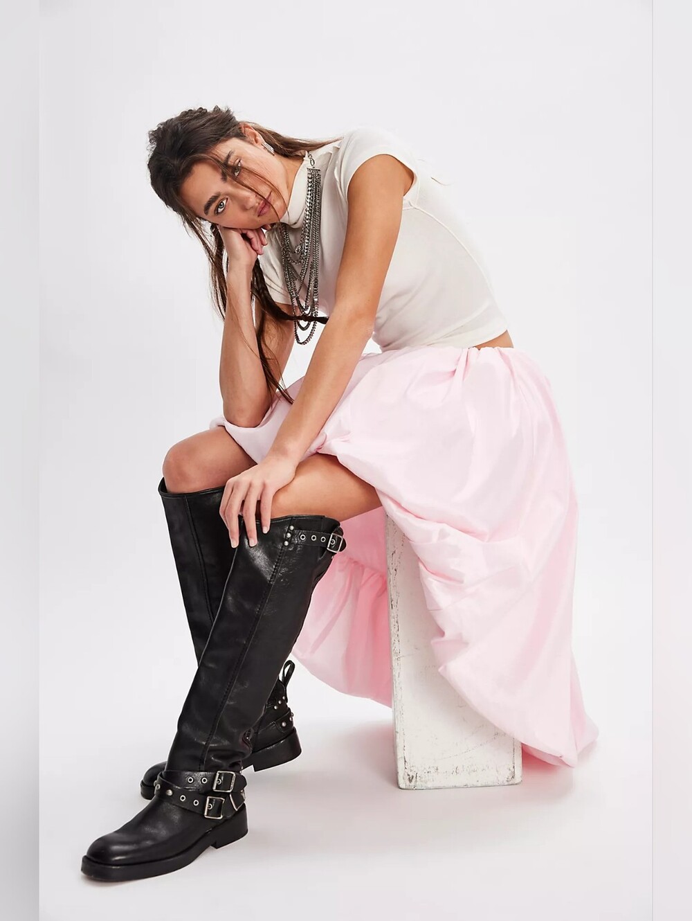 For Love & Lemons Whipped Cream Taffeta Bubble Skirt Dress Small NWT